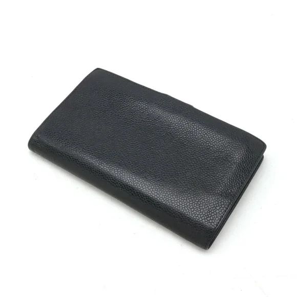 CHANEL Black Caviar Leather Logo Wallet